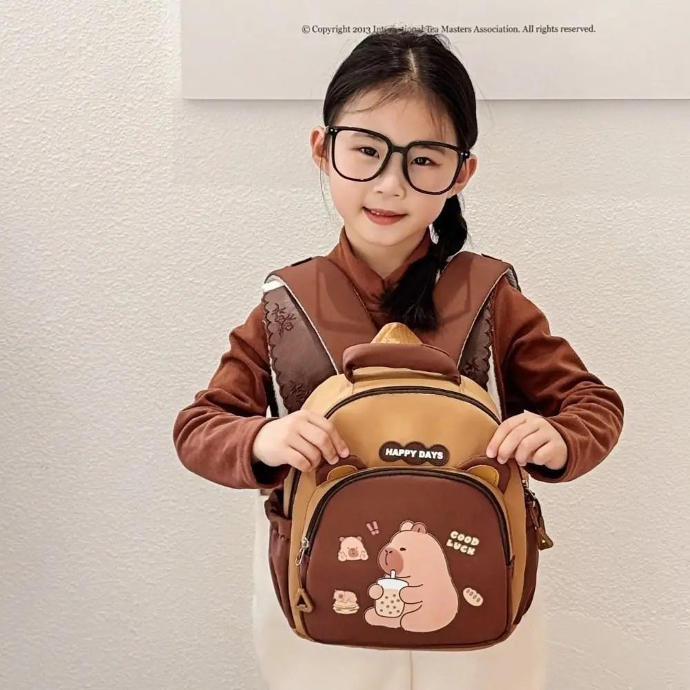Cute Cartoon Lightweight Capybara Backpack  Large Capacity Capybara School Bag Multi-Pockets Nylon Kindergarten Backpack