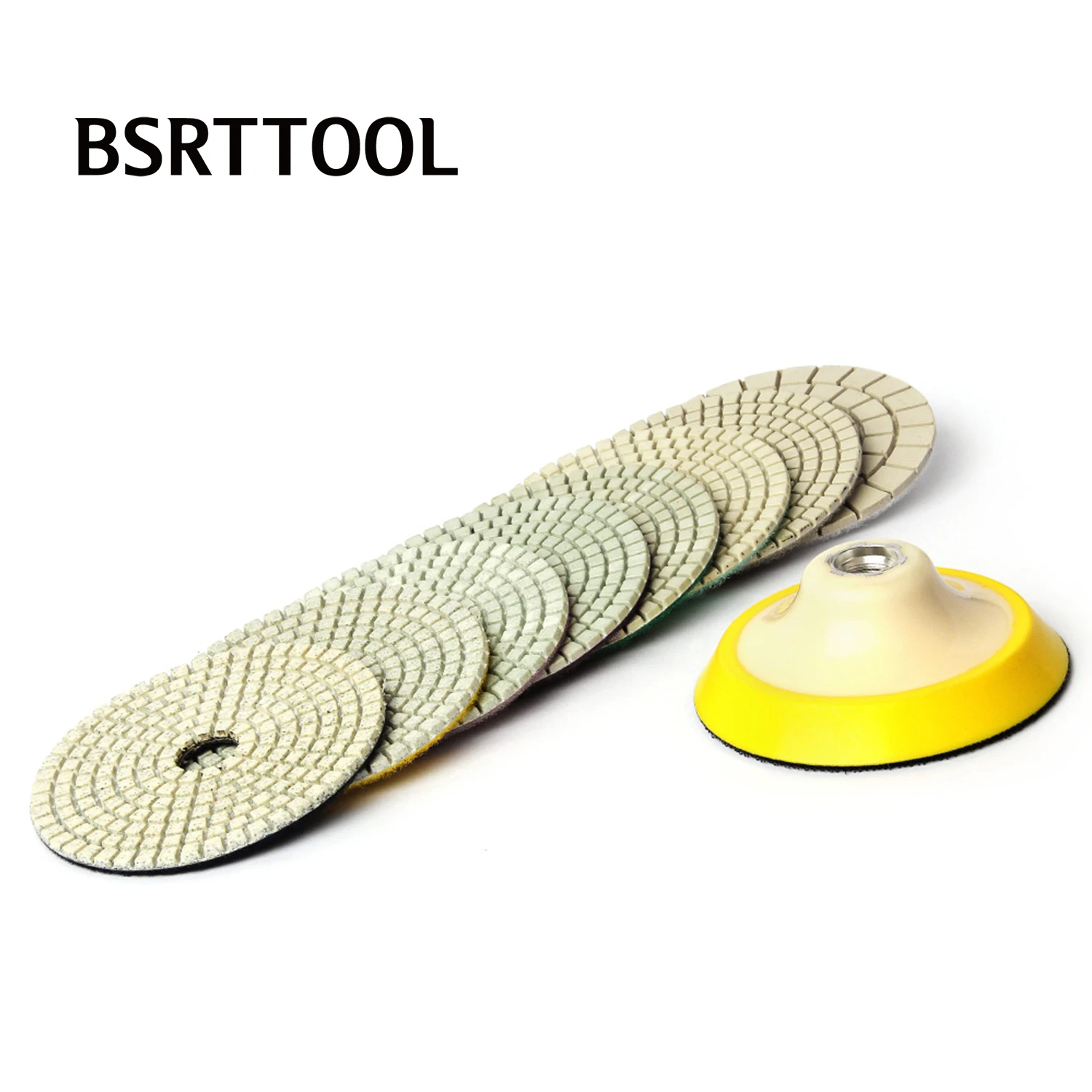 

BSRTTOOL 9Pcs/Set 4 Inch Diamond Polishing Pad With Hook Loop Backing Pad Set Granite Marble Concrete Stone Abrasive Disc