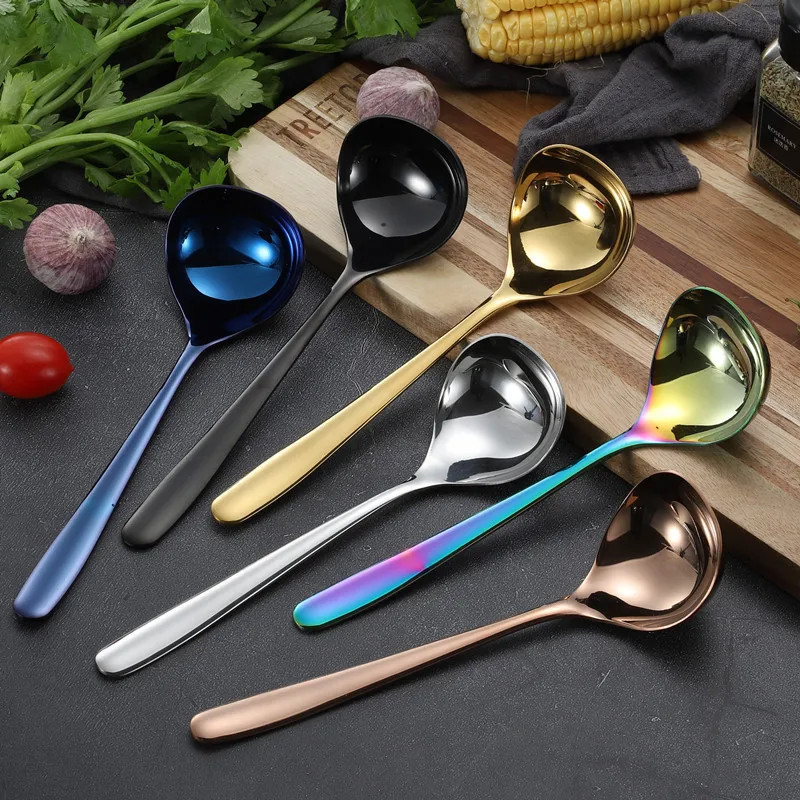 304 Stainless Steel Korean Soup Spoon Long Handle Noodles Ramen Tablespoons Hot Pot Scoop Kitchen Cooking Tableware Skimmer