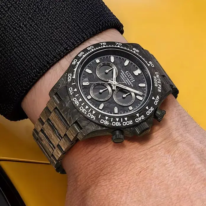BONEST GATTI Men Chronograph Watch 41mm Automatic Mechanical Wristwatch Carbon Fiber Case Strap Luminous Sapphire Mirror