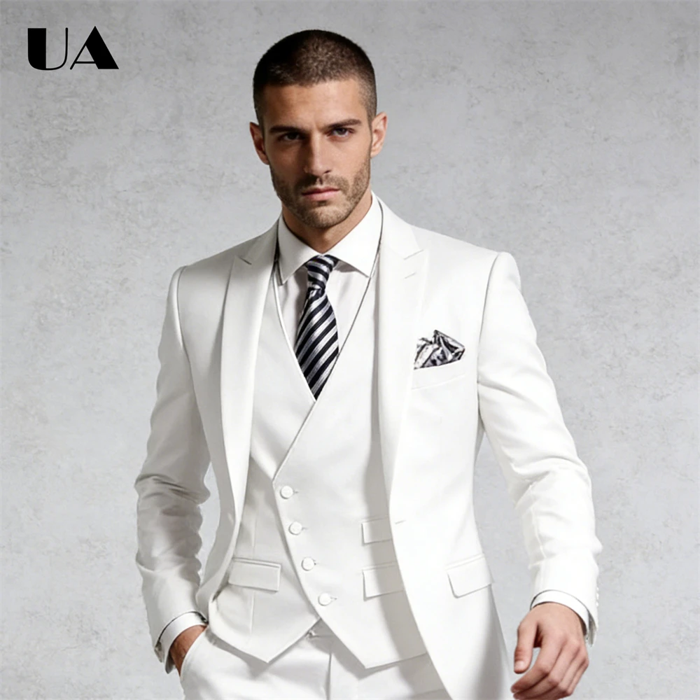 

Three Pieces Wedding Suit for Groom and Bestman, Tuxedo Jacket Vest Pants Men's Formal Costume Suits Tailored Size Tuxedo