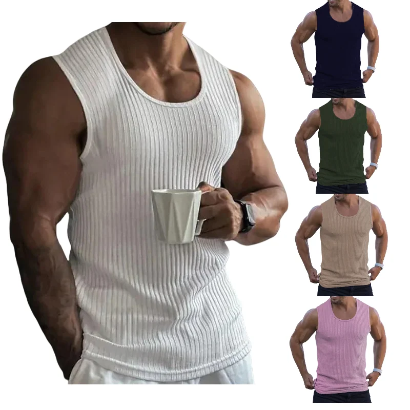 

2024 Men's Sports knit cotton Vest Men's Training Running Quick-drying Men's Short sleeve Breathable Men's Sleeveless tank tops