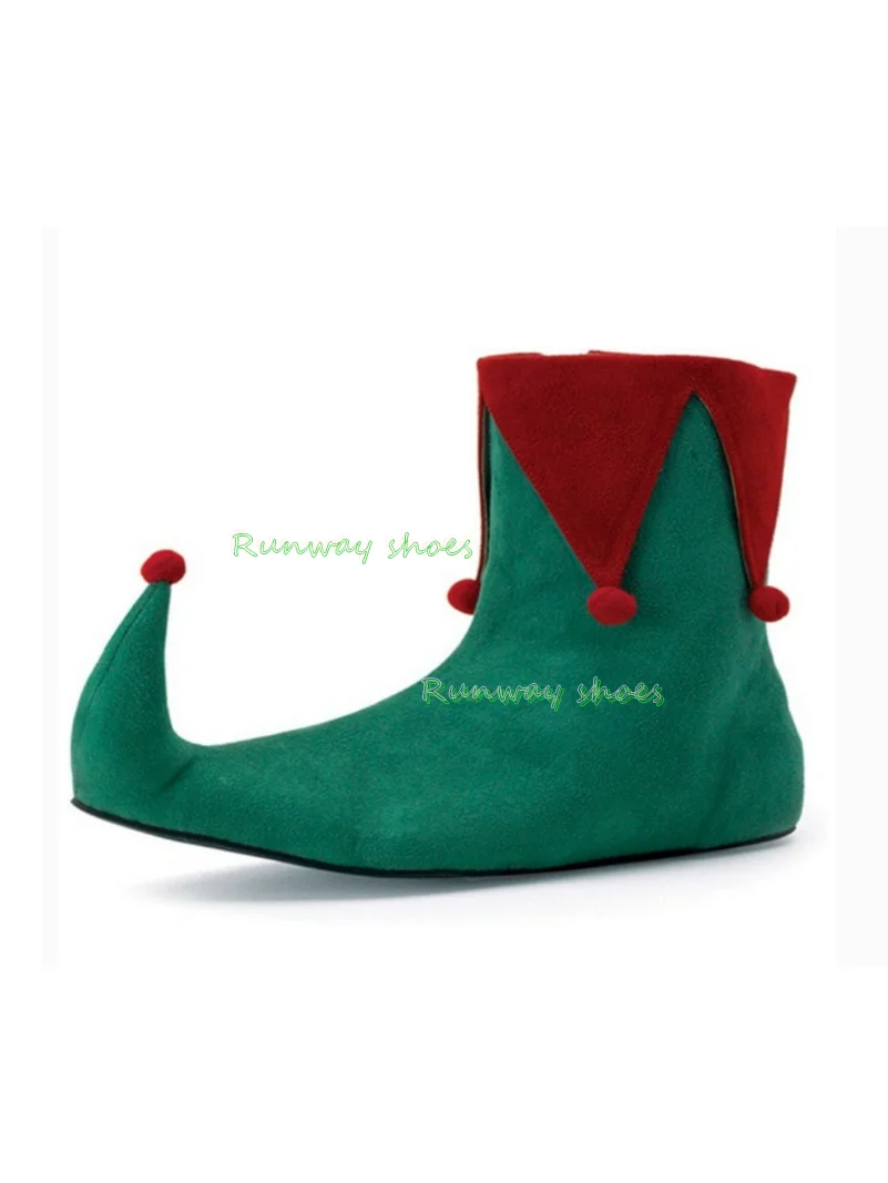 elves dress up boots aldult red Pom-poms decorate Pointed party boots  role play Halloween Strange costumes Ankle boots  2026 view 5