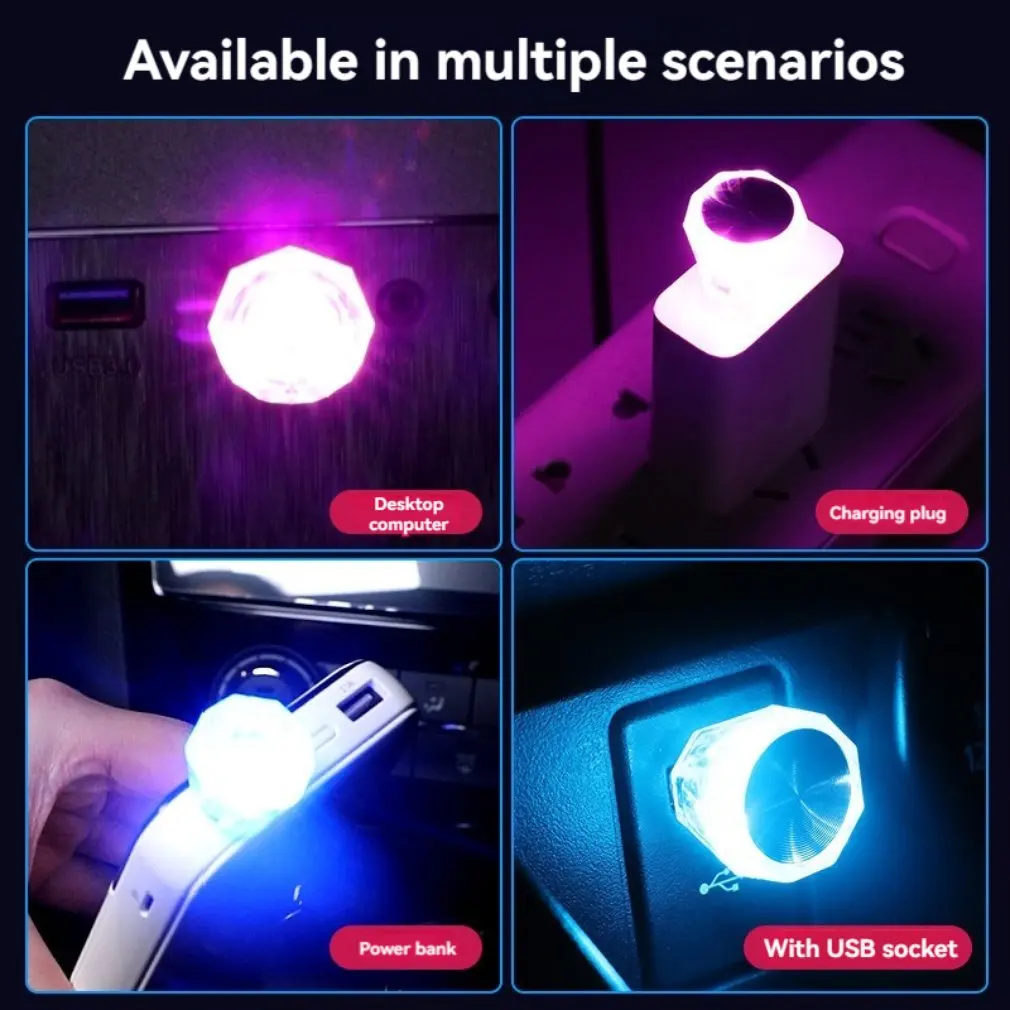 Carro Mini USB LED Luz Ambiente, Lâmpadas Decorativas Atmosfera, Ambiente Interior, Auto PC, Computador, Luz Portátil, Plug Play