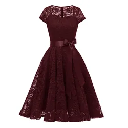 Comfortable Female Elegant Formal Dresses Sexy New Temperament Ladies Midi Lace Short Sleeve Women Dress Party Evening Vestidos