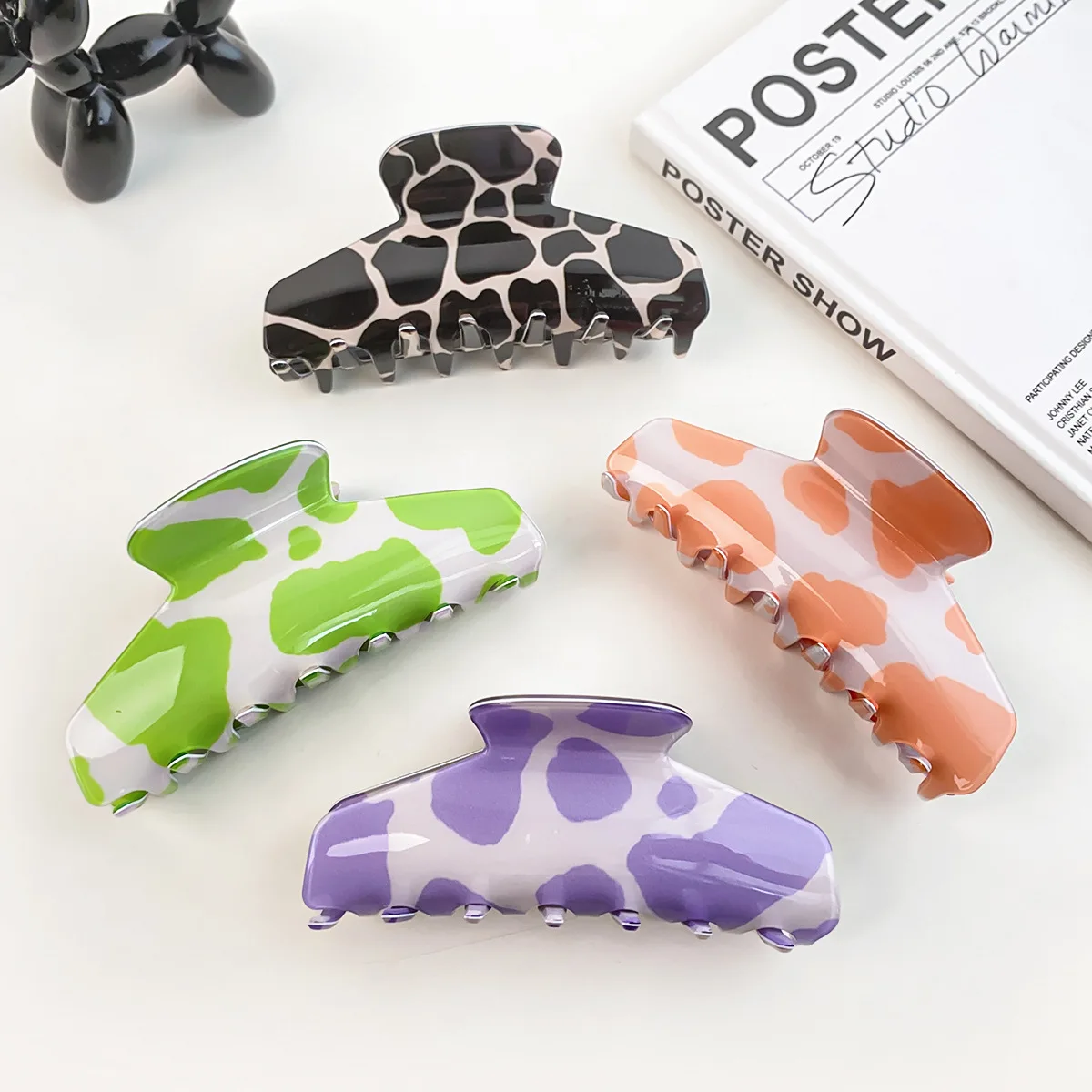 French Retro Large Crab Hair Clip Zebra Stripes Colorful Claw Clip Korea Style Popular Hair Catch Accessories for Women