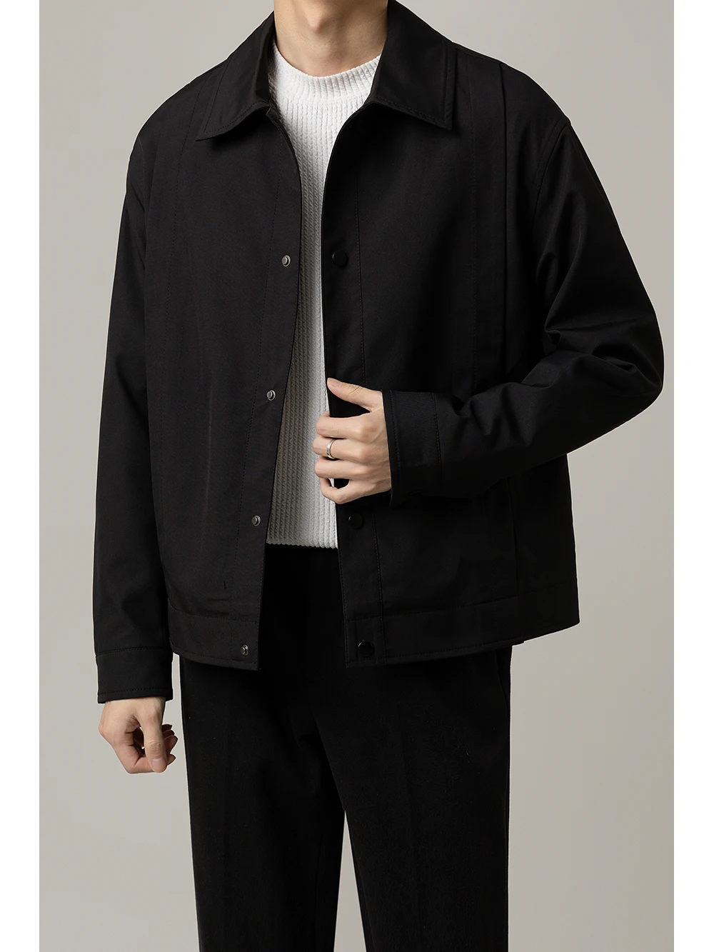 Men's Casual Loose Fit Business Jacket Spring Autumn New Style Short Coat Trendy Collar Men's Topwear Polyester Material