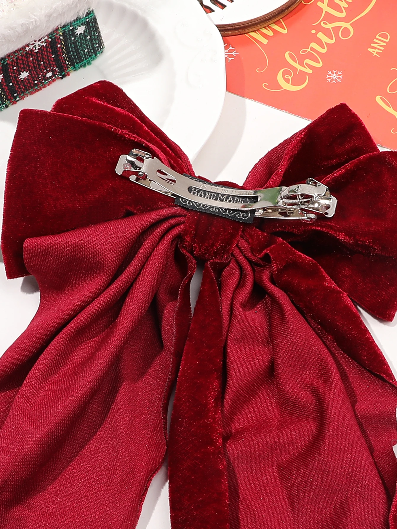 1 Pcs Velvet Red Bow Hair Clips with Long Tail Hair Bow,Hair Accessories Slides Metal Clips for Girls Women