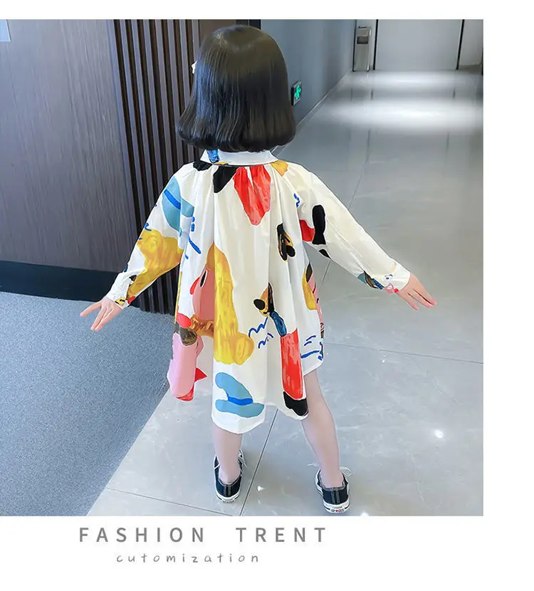 2024 Spring Autumn Girls Cartoon Print Long Sleeve Dress Fashion Design