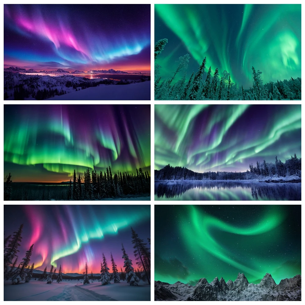 Aurora Starry Sky Background for Portrait Photo Shoot Winter Natural Scenery Backdrop Photography Birthday Decor Studio Props