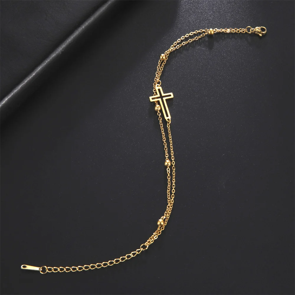 Kkjoy böhmische Kreuz Anhänger Knöchel Armband Mode Fuß schmuck für Frauen Sommer Strand party Edelstahl Perlenkette Fußkettchen – Detail 7