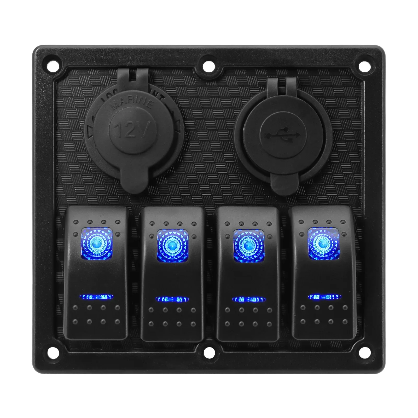 

12/24V 4 Gang LED Rocker Switch Panel Boat Truck Car Lights Toggle Buttons Circuit Breaker USB Chargers Power Adapter 4 Buttons