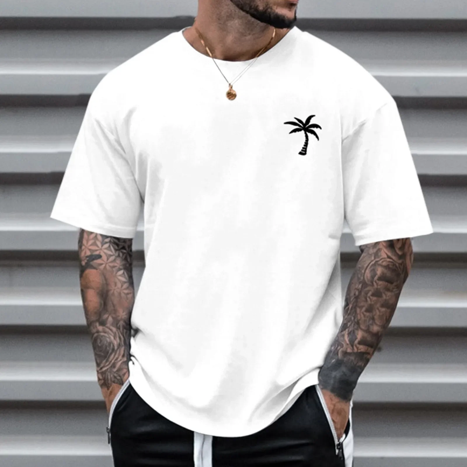 Summer Fashion Heavyweight Retro Men's English Letters 100% Cotton Printed Round Neck High-quality Casual Fitness Street T-shirt