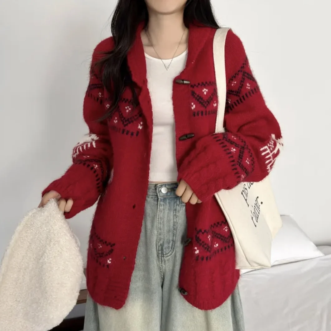 เสื้อคลุมคาร์ดิแกนไหมพรมสไตล์วินเทจ คอปกติดกระดุม สำหรับฤดูใบไม้ร่วงและฤดูหนาว ให้ความอบอุ่น ทรงตรง ยาว สำหรับผู้หญิง...