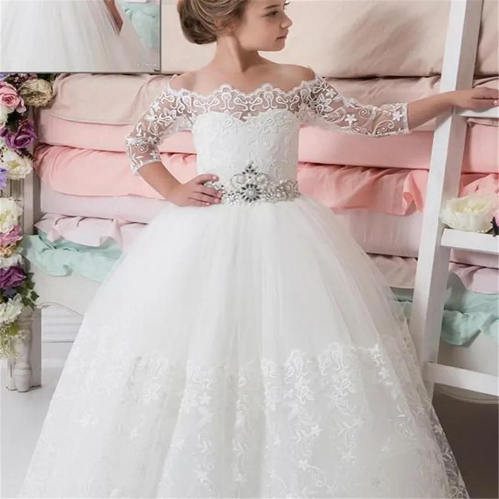 Flower Girl Dresses Lace Backless Tulle Girl Dresses For Wedding Vintage Little Girl Pageant Dresses Lace Princess Kids Gown