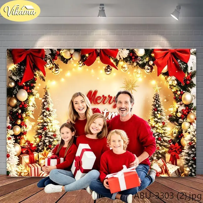 VIKAMA Photography Background Christmas Merry Christmas Lights Scene Photo Backdrop Family Party Birthday Festival Home Decor