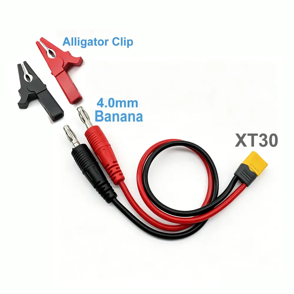 2-in-1 XT30 Connector to 4mm Banana Plugs Adapter Cable With Alligator Clip Charging Cord for RC Lipo Battery Charge FPV Drone