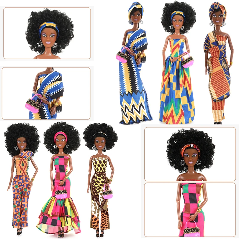 30cm African Black Doll simulation ethnic dress Black Girls Doll Movable Joints children's play house Dress Up Toys Gift