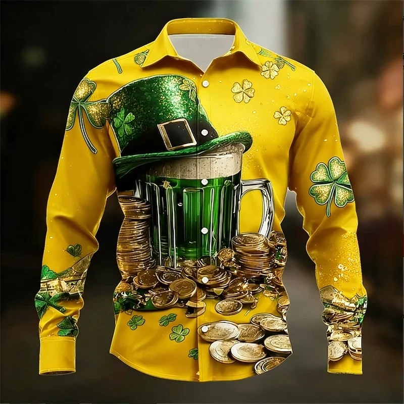 

Lucky wine, men's long sleeved shirt, fashionable trend, loose top, street outdoor, casual and comfortable