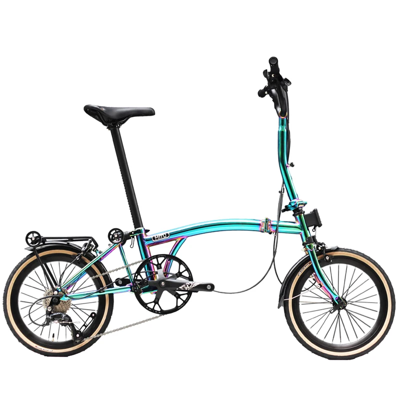 HITO-Triple Folding Bike, Classic Ultra-Light and Portable, Vintage, Small Cloth, 9 Shifter, Can Be Reactivated