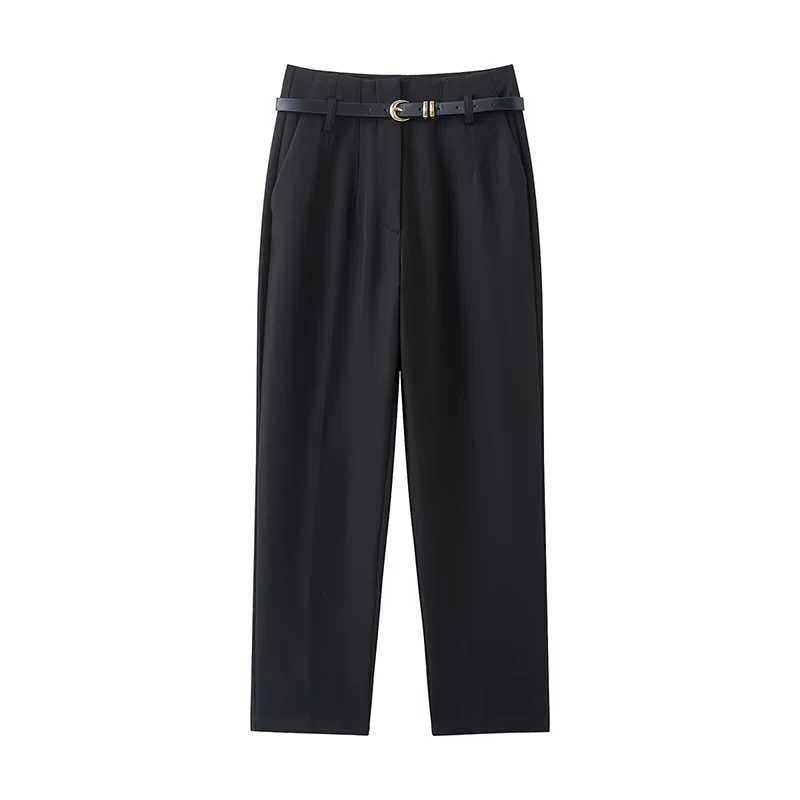 سراويل نسائية مستقيمة نحيفة موضة المكتب مع حزام سراويل عالية الخصر سراويل نسائية عتيقة