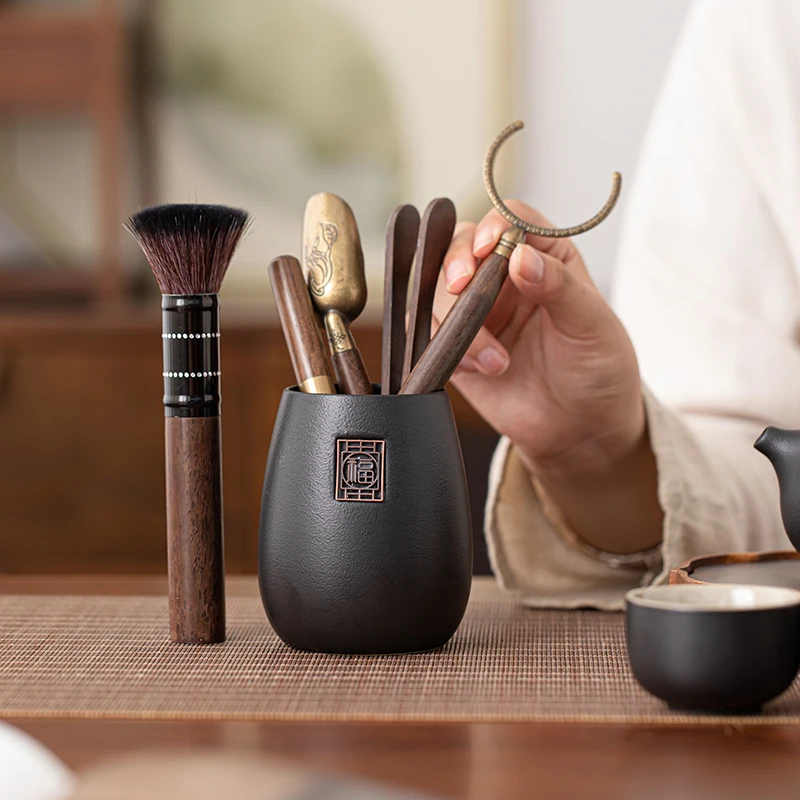 

Chinese Sle Handmade Retro Tea Ceremony Six Gentlemen Set Kung Fu Tea Tools including Tea Clip Tea Needle Tea Knife Tea Pen...