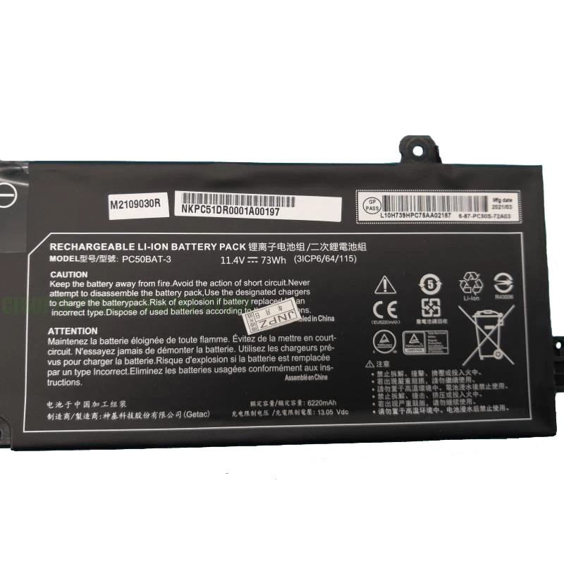 CP Laptop Battery PC50BAT-3 11.4V/6400mAh /73Wh  For PC50BAT-3,911,PC50DN2,Key Comet Lake