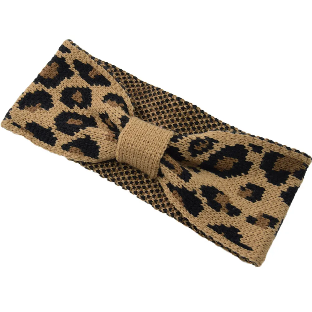 

4Pcs Leopard Headband Reusable Wool Knitted Hair Wrap Easy Clean Elastic Parent Hair Accessory Leopard Headband