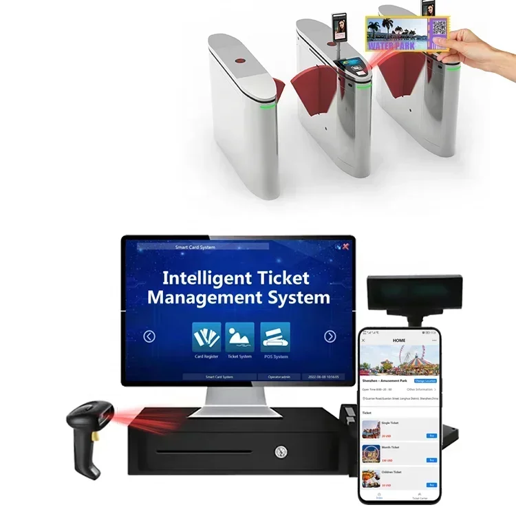 

Tickets pos system admission control solution checking face tickets qr code flap barrier in attraction park