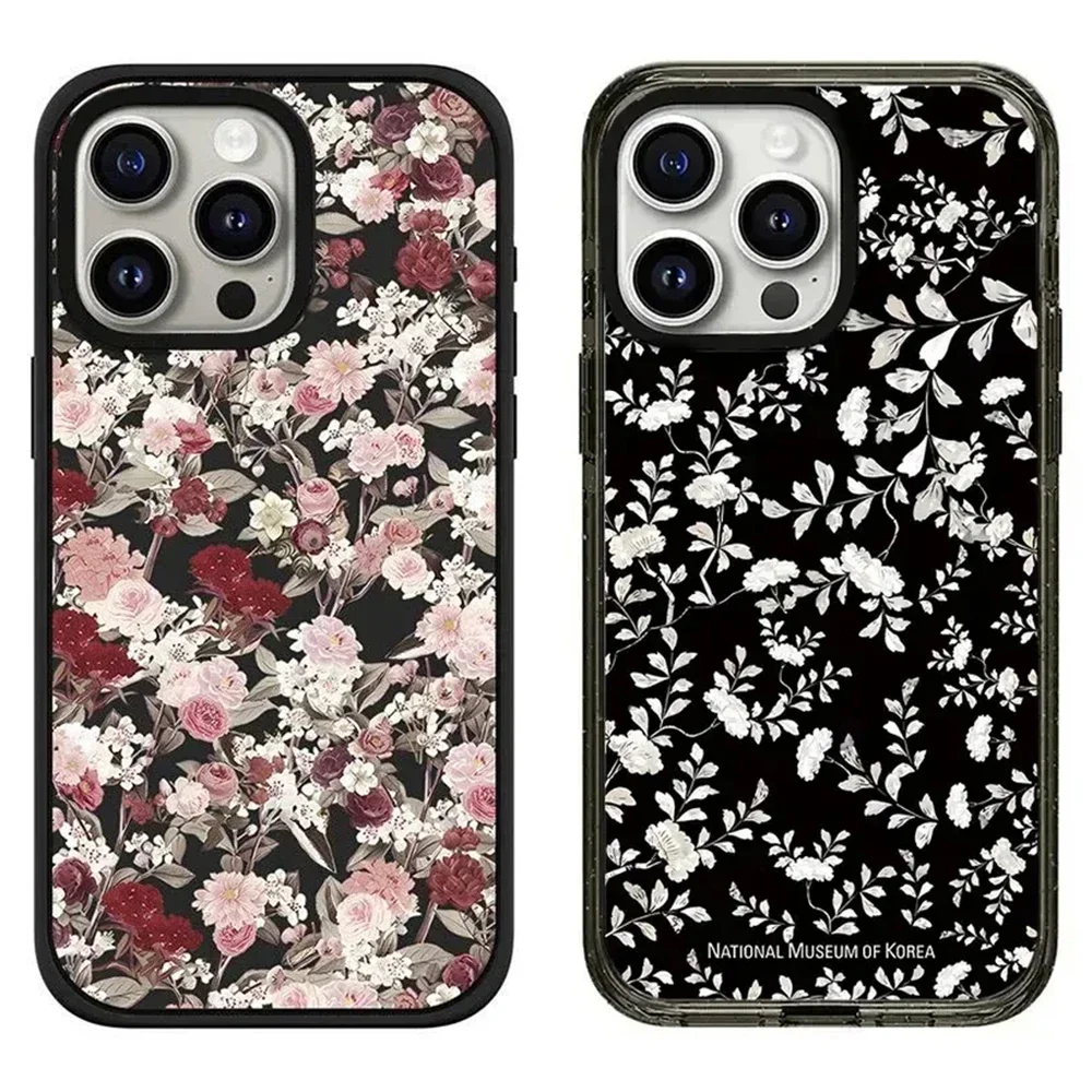 

MagSafe Black Frosted Korean Museum Flower Pattern iPhone 13 14 15 Pro Max Protective Case