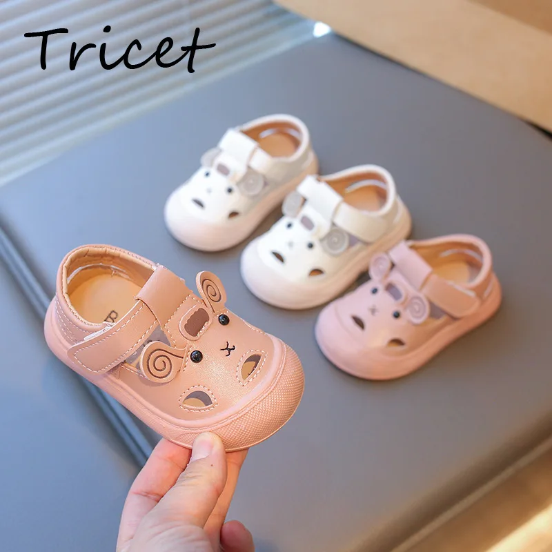 2025 Summer Solid Baby Boys Girls Sandals Cartoon Sheep PU Leather Children Sandals Soft Sole Toddler Kids Beach Shoes