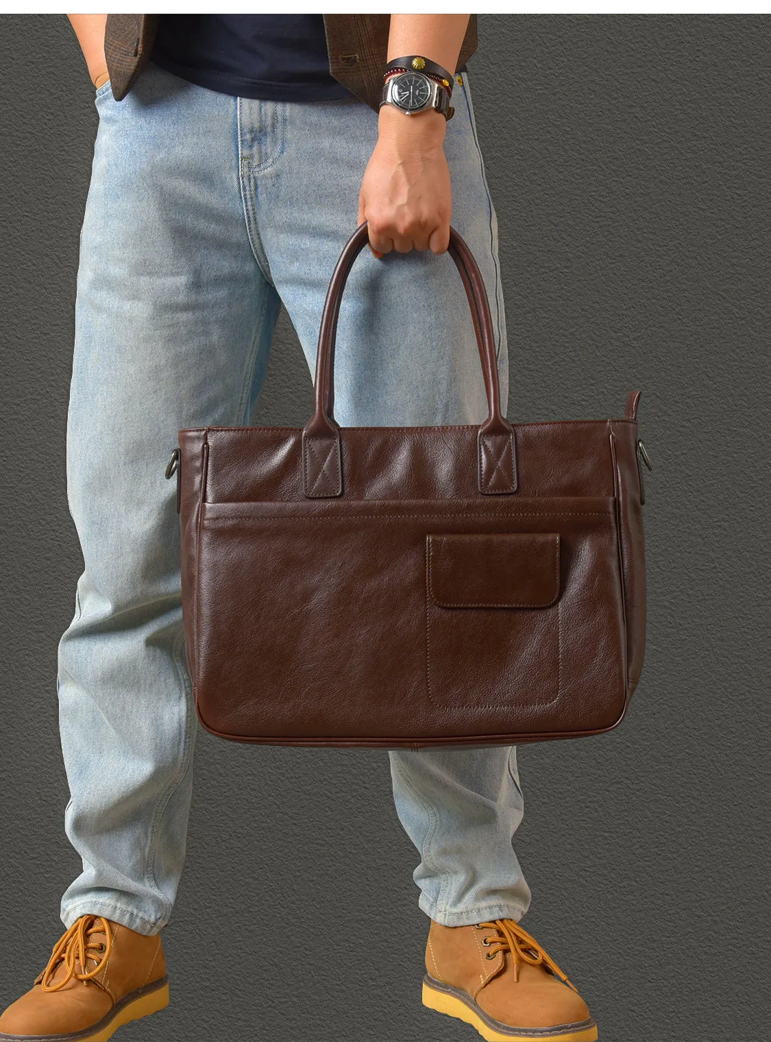 PNDME Vintage hochwertige Herren-Aktentasche aus Rindsleder der ersten Schicht, Business-Luxus-Handtasche aus echtem Leder, Messenger-Tasche – Detail 5