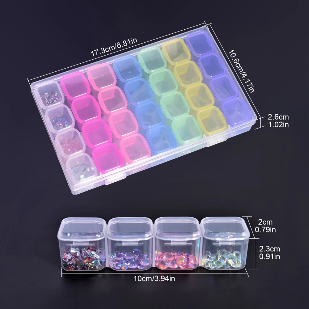 15/28Grids Storage Box For Nail Accessories Clear Acrylic Empty Organizer Container Rhinestone Decor Box Nail Parts Box