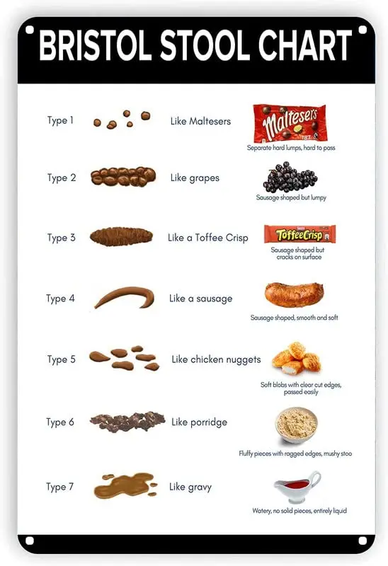 Licpact Funny Metal Tin Sign Nursing Student Gift Bristol Stool Chart Metal Sign Poop Toilet Bathroom Indoor and Outdoor Retro M