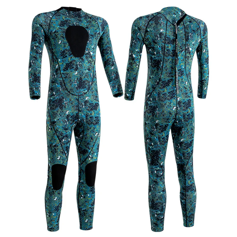 3 Spearfishing and Freediving One-Piece Wetsuit with Loading Chest Pad, Knee Protection Long Sleeve Back Zip Scuba Diving Suit