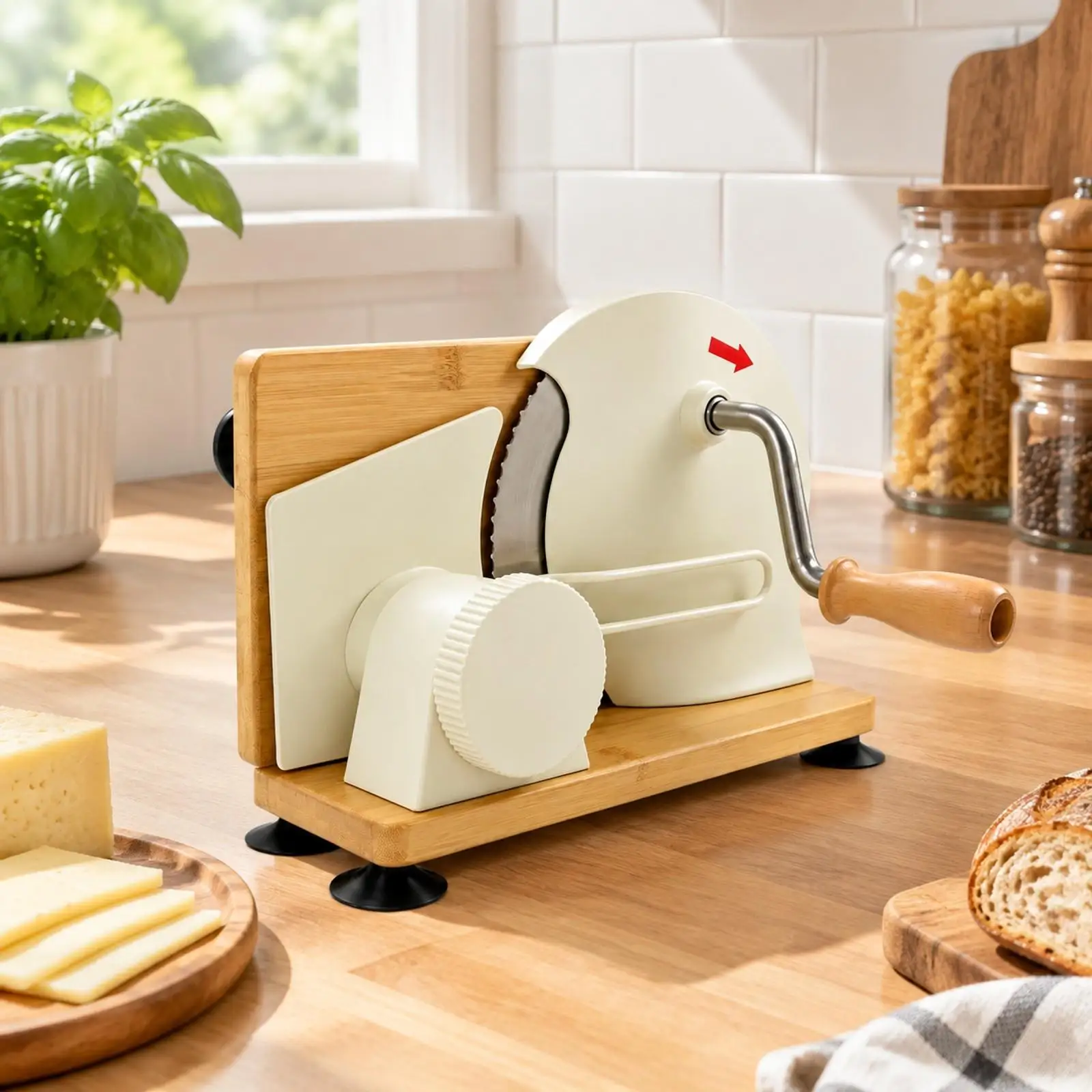 Hand Operated Bread Cutting Tool Serrated Stainless Steel Slicer with Foldable Structure and Bread Guide for Countertop Use