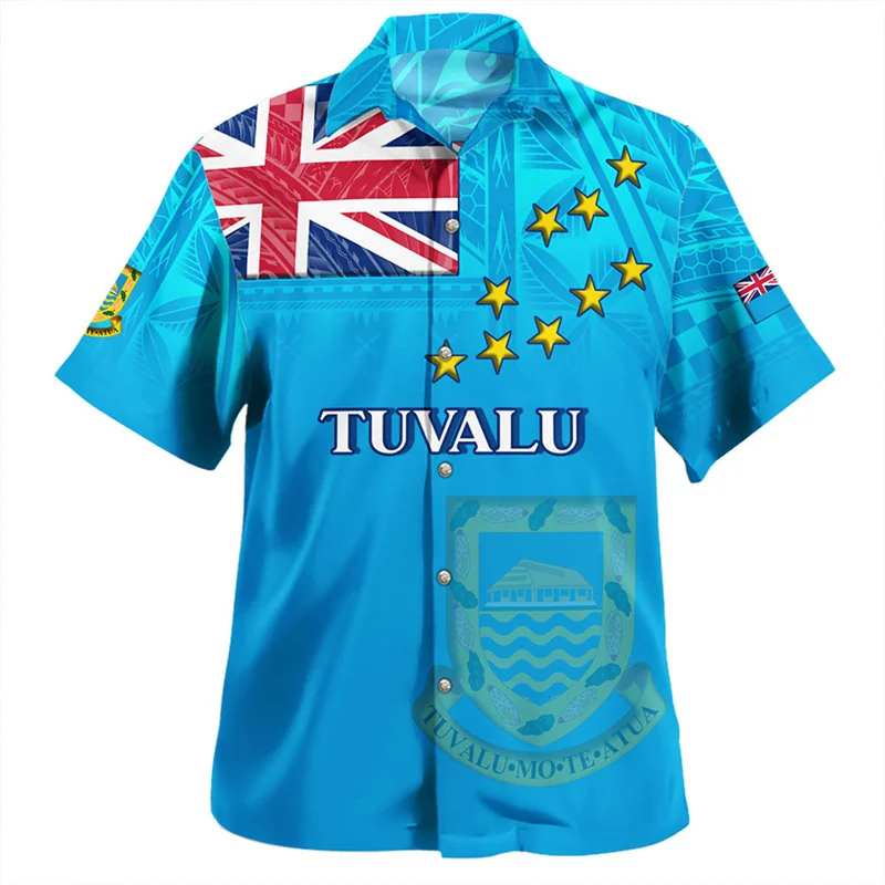 Vintage Summer 3D Polynesian Tuvalu Emblem Printed Shirts Tuvalu Flag Graphic Short Shirts Men Fashion Streetwear Shirts Blouses