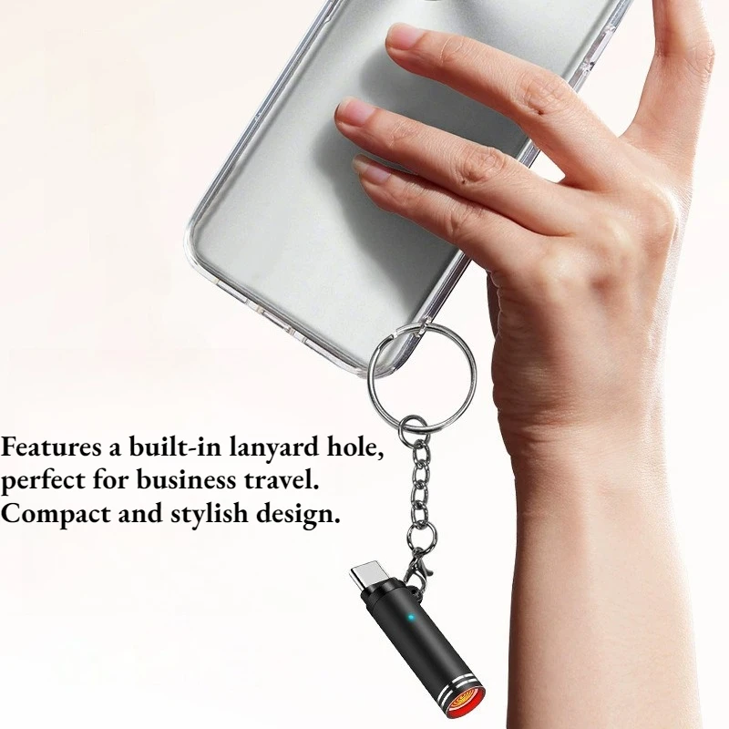 Mini Type-C Rechargeable Lighter Air Blowing Flameless Safety Lighter with Keychain, Outdoor Windproof Lighter Adapter for Phone