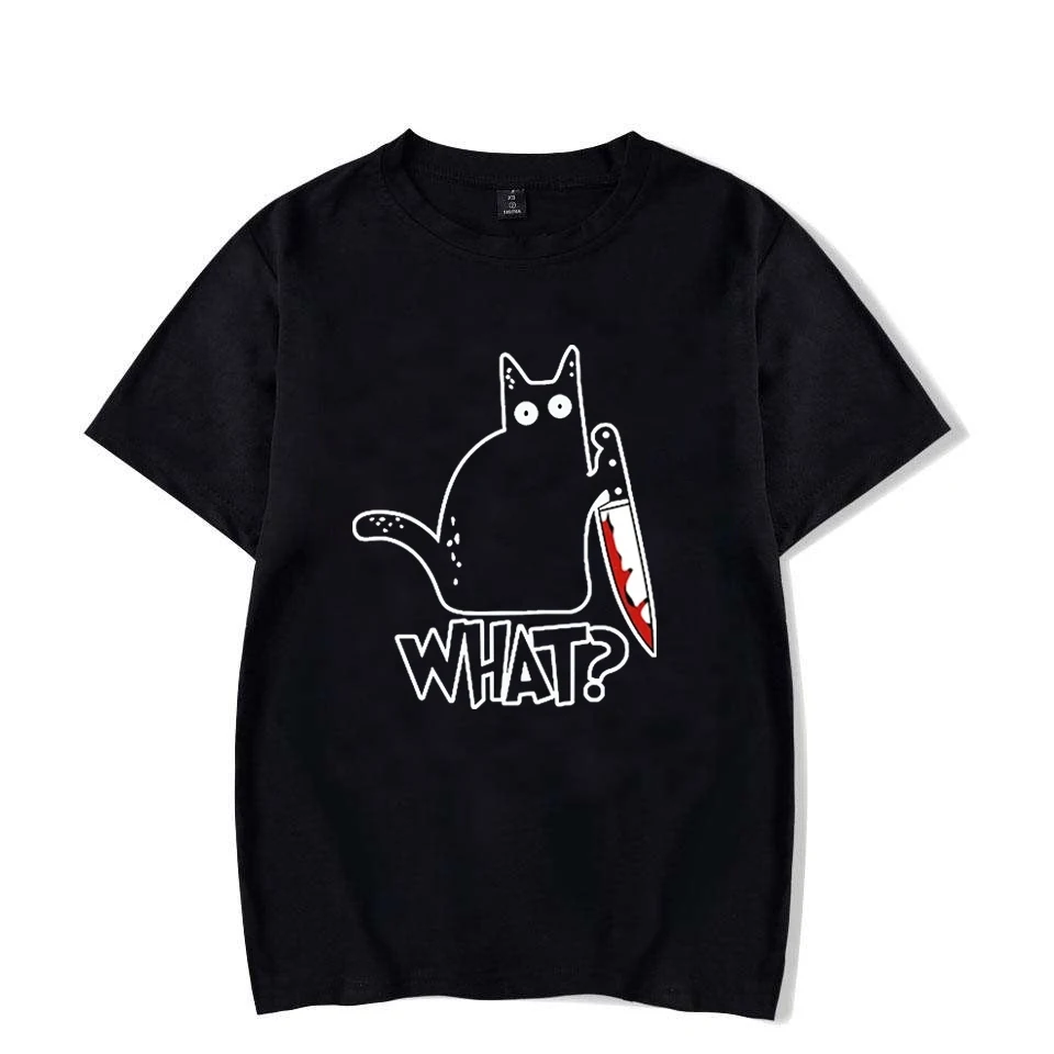 What Is a Black Cat Kitchen Knife? Printed Fashionable Men's Women's T-shirt Cool Summer T-shirt Street Plus Size Couple's Tops