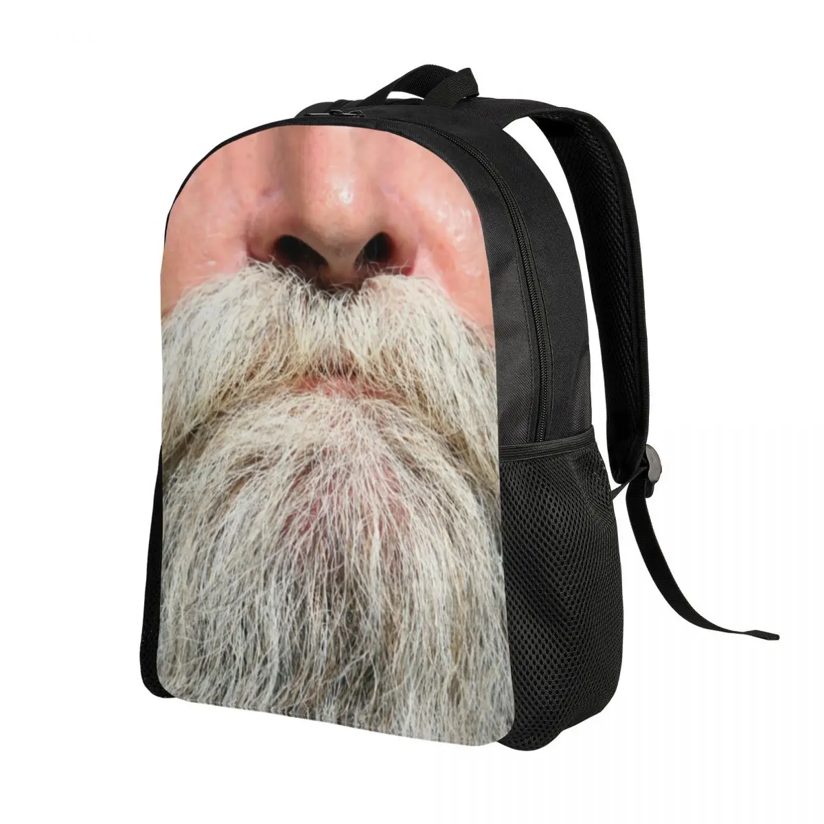 Funny Gray Long Beard Backpacks for Men Women Waterproof School College Moustache Facial Hair Bag Printing Bookbags