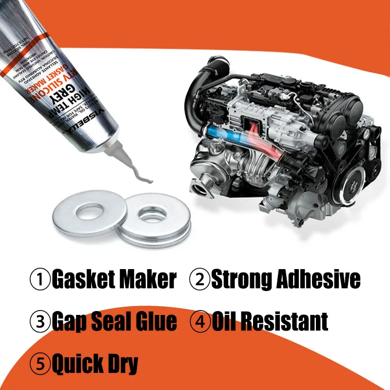 Visbella Gray Motor Engine Joint Paste Multifunctional Liquid Gasket High Temp RTV Silicone Waterproof Sealer Gasket Maker