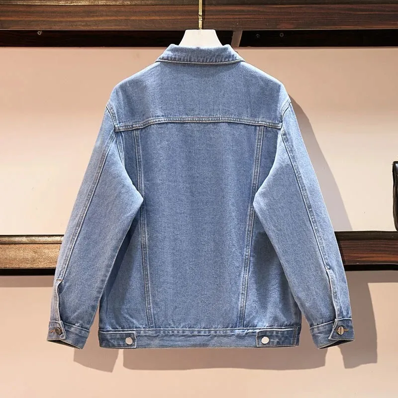 Spring Autumn Sweet Women's Denim Jacket Jeans Long Sleeve Bear Cute Outwear  Embroidery Kawaii Girls Loose Coat RE-2023