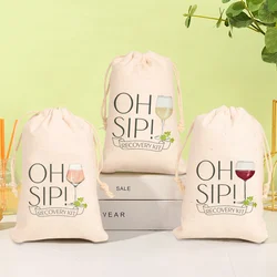 5pcs 5x7in Cotton Wine Glass Oh Sip Bachelorette Party Favors Hangover Kit Bag Bachelorette Supplies Wedding Birthday Decoration