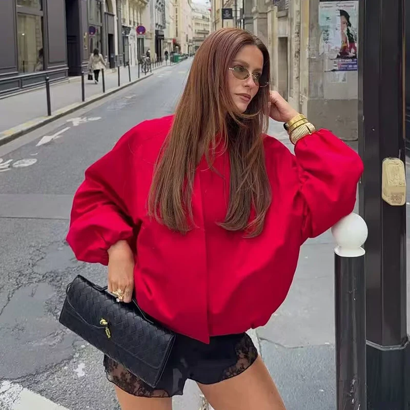 Women's Jackets Spring 2026 New Fashion Loose Bat-shaped V-neck Women's Warm Jackets Street Chic Youth Travel Outerwear Coats