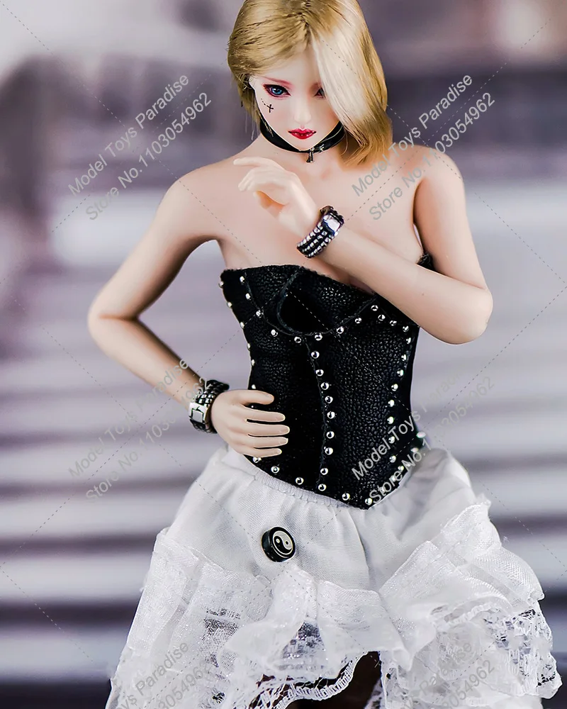 LIFS22CL12 1/6 Women Soldier Waist Skirt Dark Gothic Style Lace Strapless Hem Fishtail Skirt Fit 12inch Action Figure Body