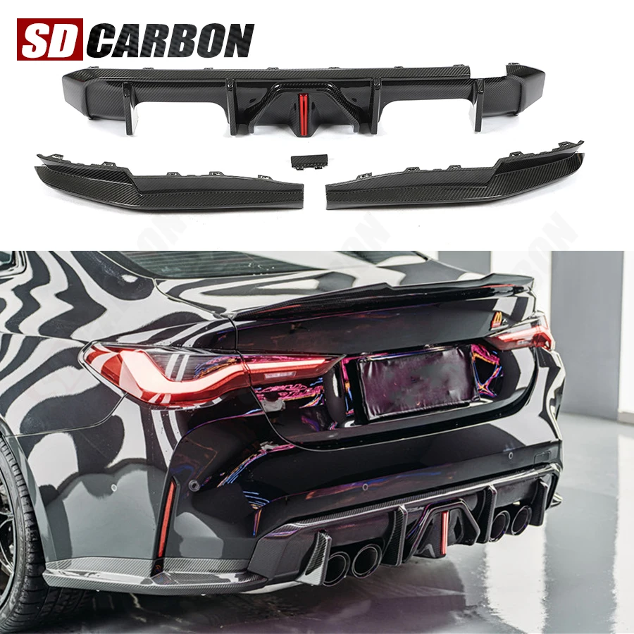 

For BMW M3 G80 M4 G82 G83 Carbon Fiber Diffuser Car Rear Bumper Diffuser Splitters With lights Spoiler Back lip body kit