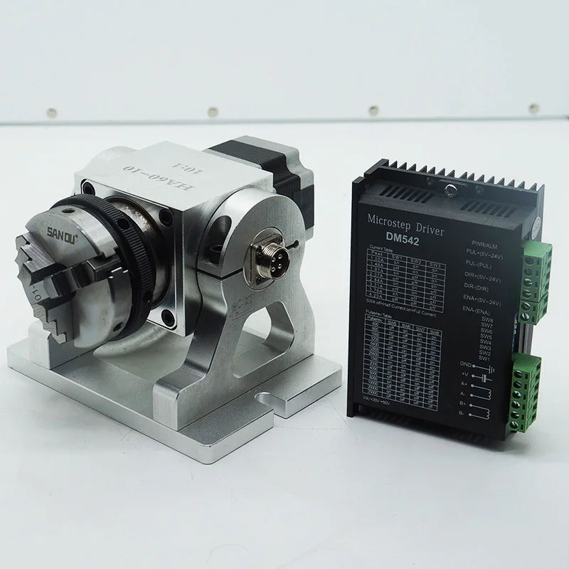 LY High Precision Planetary Reducer 4th Rotary Axis Dividing Head with Driver 65mm/100mm 3 Jaw Chuck for Mini CNC Router