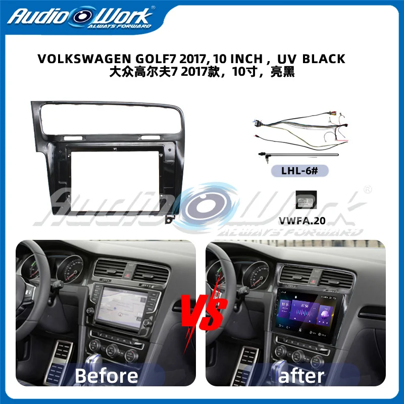 10Inch Car Radio MP5 DVD Player 2 DIN Radio Frame and Cable Fascias Adapter Android Dash Panel Kit for VOLKSWAGEN GOLF 7 2017