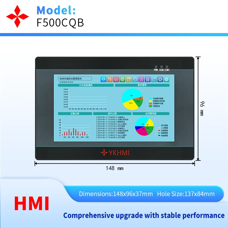 5 Inch HMI Touch Screen Panel F500CQB, Support RS485/RS232/RS422 for PLC Connection, DC24V Come with Cable for Packing Machine