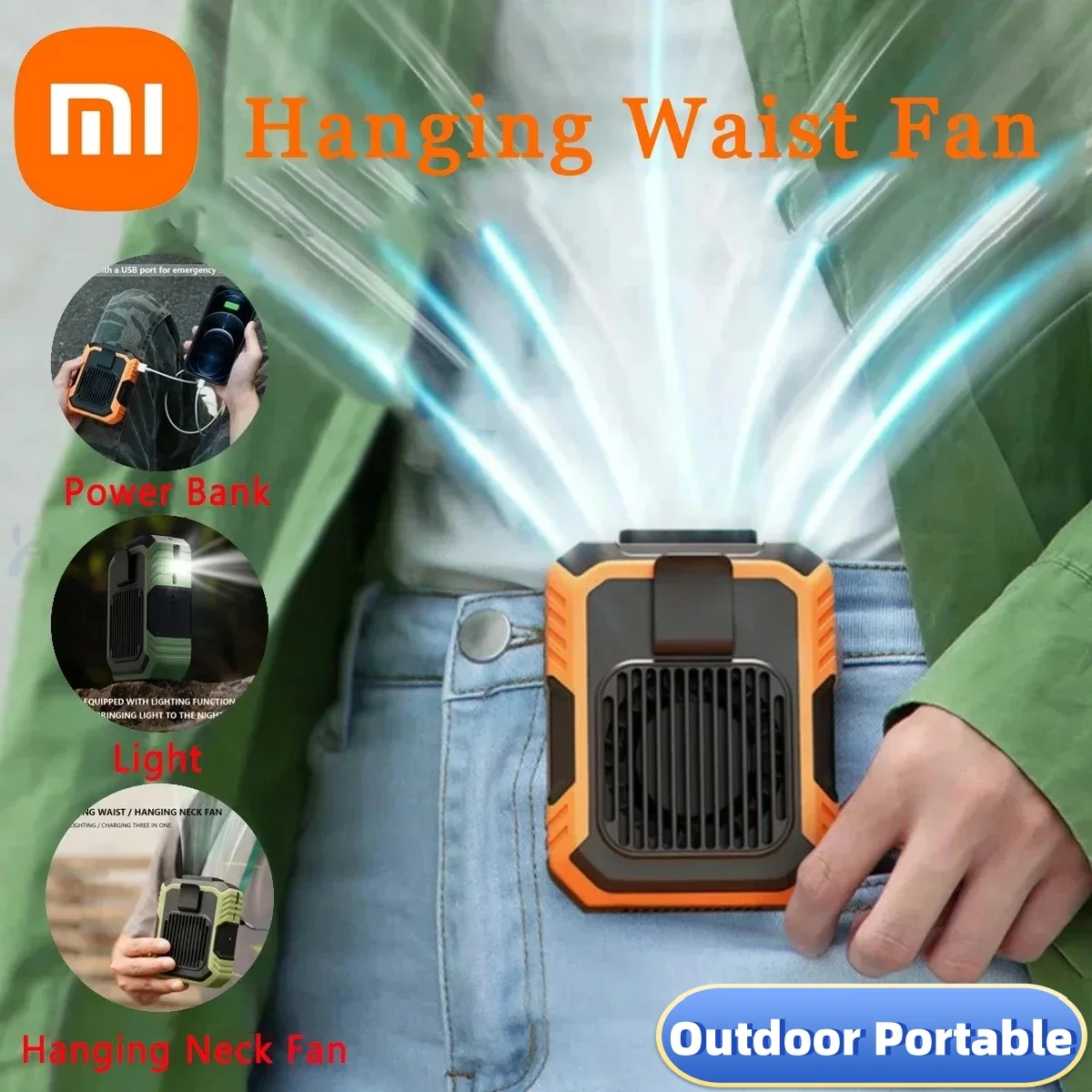 Xiaomi Portable Hanging Waist Fan Rechargeable Quiet Wearable Electric Fan 3 Speed USB Handheld Air Conditioner Home Outdoor